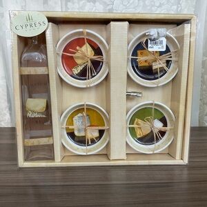 Cypress Home Dipping Set. 4 plates and oil dispenser.  NIP